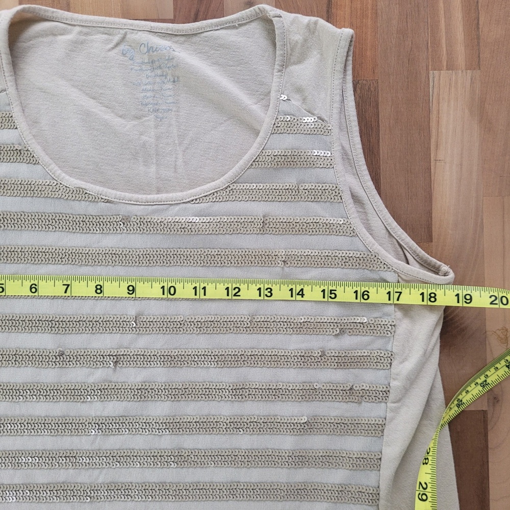 Chico's Stella Stripped Sequin Tank Top Tan/ Champagne SZ 2 (Large) - Picture 10 of 10